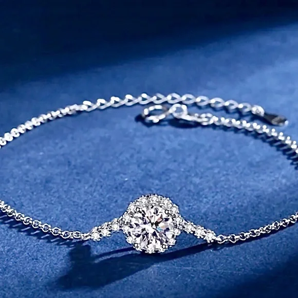 Moissanite Bracelet 1 CT Center Stone 925 Sterling Silver Platinum Plated Chain - Picture 9 of 14